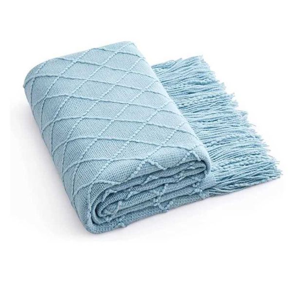 Nordic textured knitted blanket bedding pendant boat shawl sofa TV blanket with tassel sofa farmhouse blue throw blanketX240902
