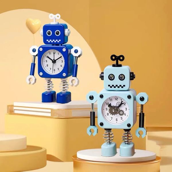 Robot alarm clock non ticking wake-up clock with flash and rotating arm rens gift desktop fun decoration 241217