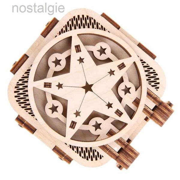 Blocks 3d Spring Mechanism Music Box Wood Puzzles Assembly Building Construction Blocks Model for Adults Kids Toys DIY Gift City of Sky 2404