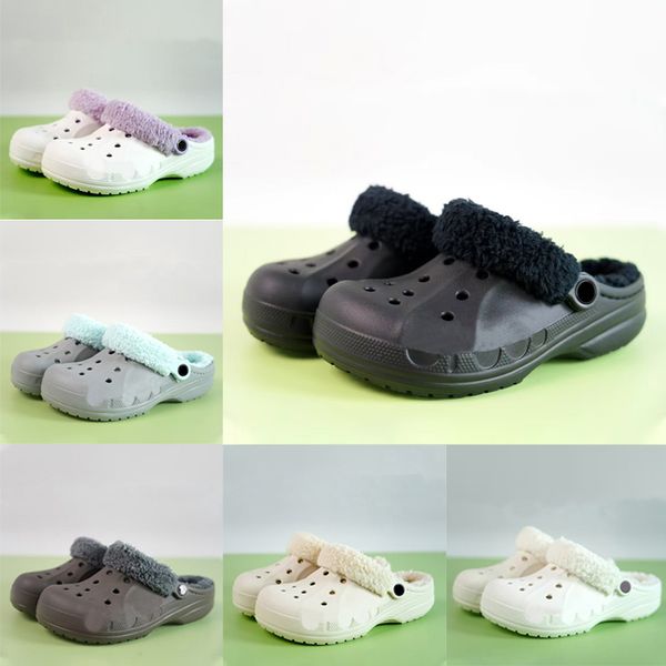2024 Designer Winter Slippers Croc Women Men clog slides White Black Fashion Fur Cotton Velvet Snow Warm Scuffs Booties outdoor indoor Home