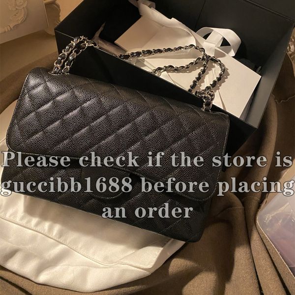 12A Definite Mirror Quality Designer Jumbo Double Flap Bag Classic Quilted Black Purse Womens Real Leather Caviar Lambskin Luxurys Handbags