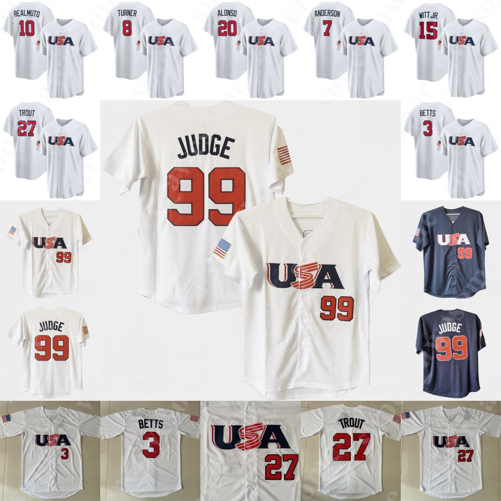 Team USA Baseball Jersey Aaron Judge Paul Skenes Mike Trout Trea Turner J. T. Realmuto Nolan Arenado Mookie Betts Tim Anderson Kyle Schwarber Bobby