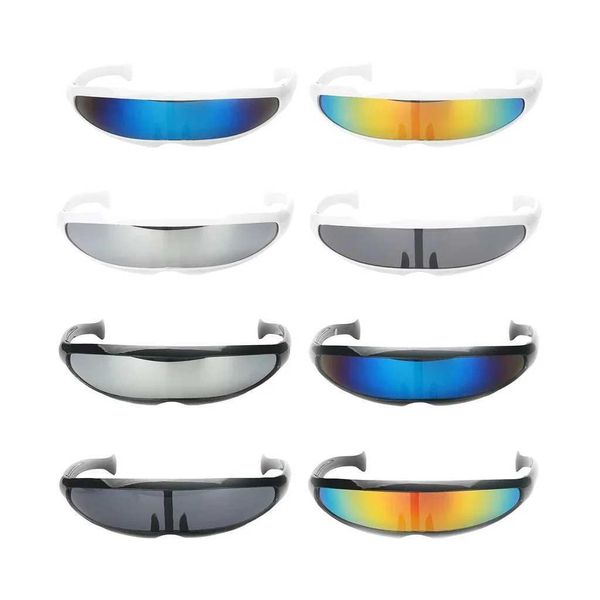 Personality Mirrored Lens Visor Sunglasses Laser Eyeglasses Futuristic Narrow Cyclops Glasses UV400 running cycling sunglassesXJ240829