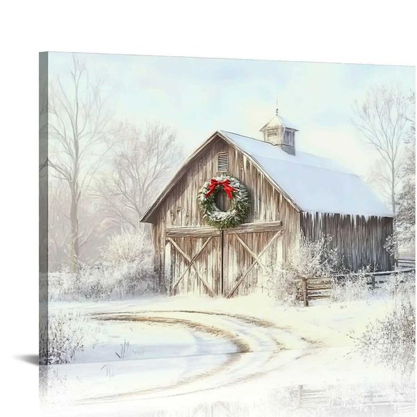 1 Christmas Snowhouse Canvas Poster - Poster and Prints Winter Wall Art Bedroom Living Room Hall Decorative Wall Decoration Y250113