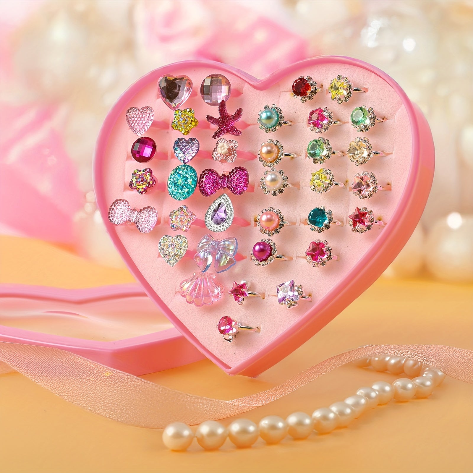 TEMU Kids Gemstone Rings 36pcs Adjustable Non Girls Pretend Play And Dress Up Rings, Acrylic, Plastic, Resin, Birthday Gift, Christmas, Children's