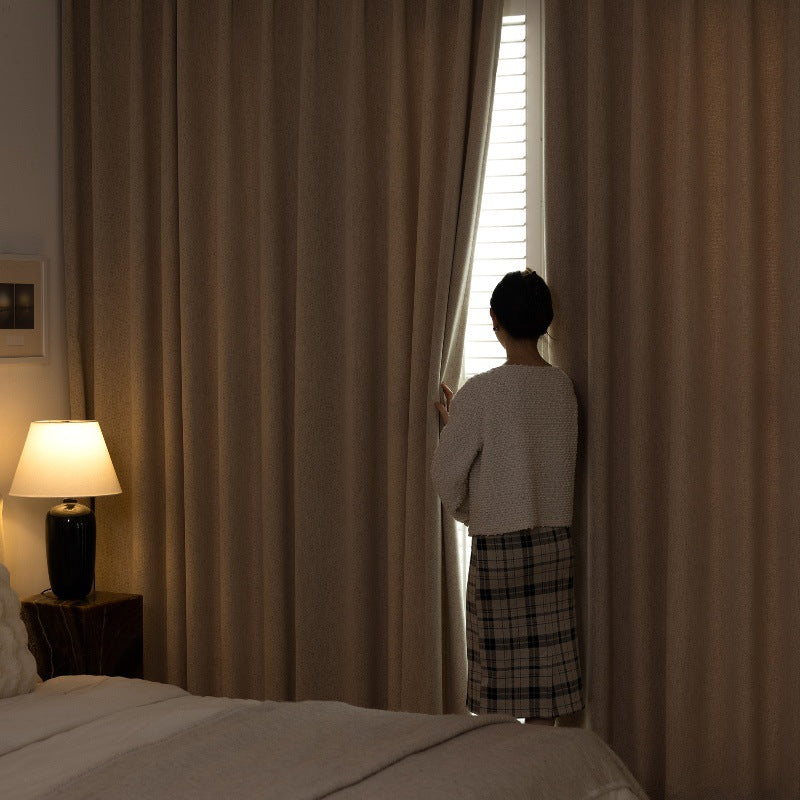 T0518 light French medieval style yarn-dyed cotton and linen texture Maillard blackout curtains living room balcony bedroom curtain finished product