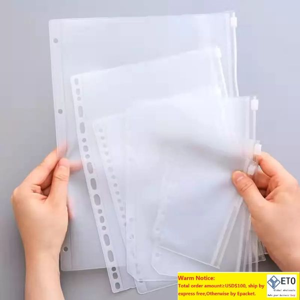 A5 A6 A7 PVC Clear Punched Binder Pockets Notebook Packaging Bags 6 Holes Zipper Loose Leaf Insert Bag Envelop Storage Folders