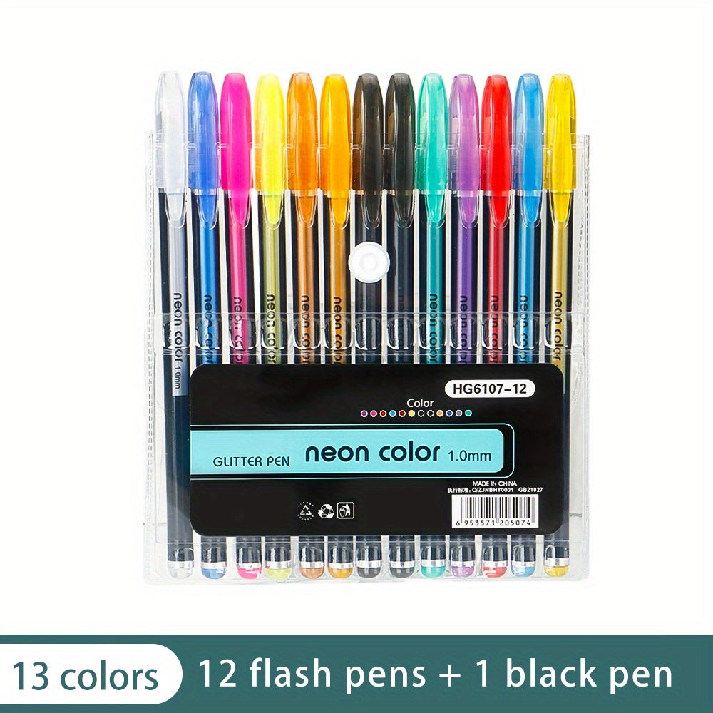 TEMU 12-13 Color Glitter Gel Pens, Fine Point, Plastic Body, For Writing, Coloring, Doodling, Scrapbooking, Journalin