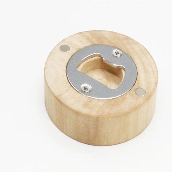 Can Customize Engraving Blank DIY Wood Round Bottle Opener Coaster Fridge Refrigerator Magnet Decoration TR