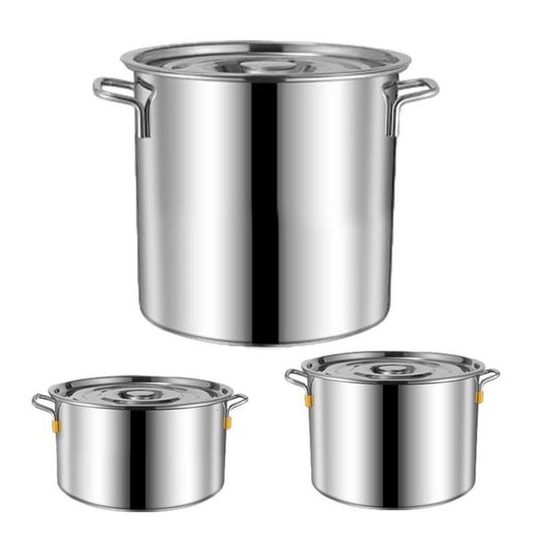 Stainless steel soup bucket with Lid stock pot cooking steam steamer canned sauce mixing bowl 240813
