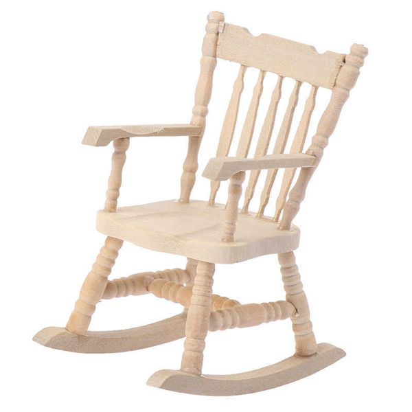 Wholesale Miniature Rocking Chair Wooden Stool Armchair Modle Toys Furniture Pretend Play Doll House Decor Accessories