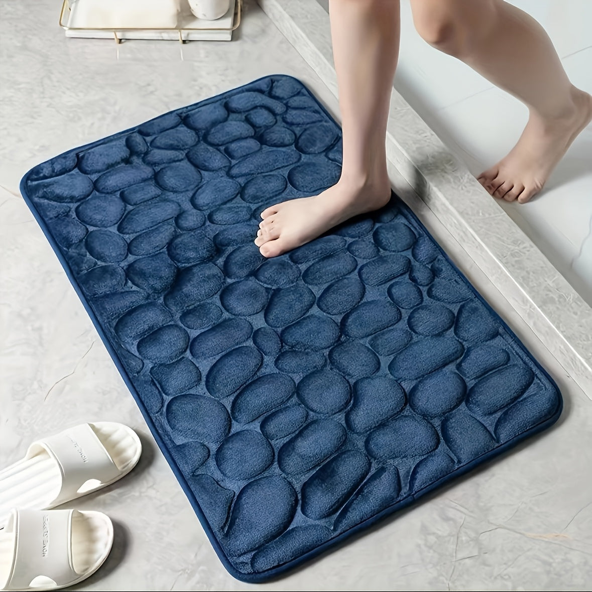 TEMU 1pc Thick Pebble Non-slip Bath Mat - Quick Absorbent Textured Surface, Soft Plush Bathroom For Shower, Bathtub, Door, Bedroom - Options,