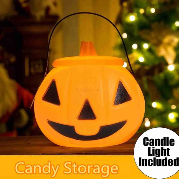 Halloween Party Pumpkin Candy Jar With Light Trick Or Treat Sugar Pot With Handle Portable Decoration Props Kids Gift Home DecorCL240726
