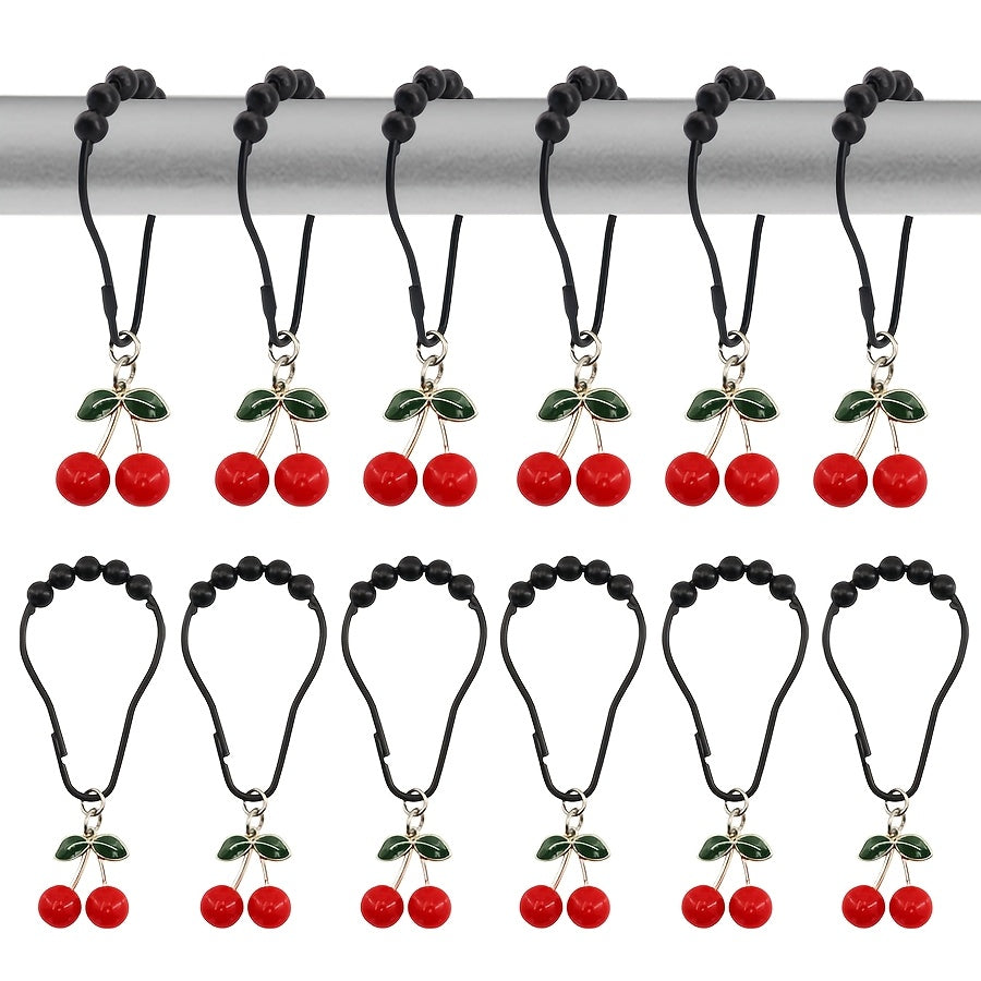 TEMU 12pcs Stainless Steel Shower Curtain Hooks With Black Braided Cord - Cute Decorative Bathroom Accessories, For Towels, Curtains, Home Decor