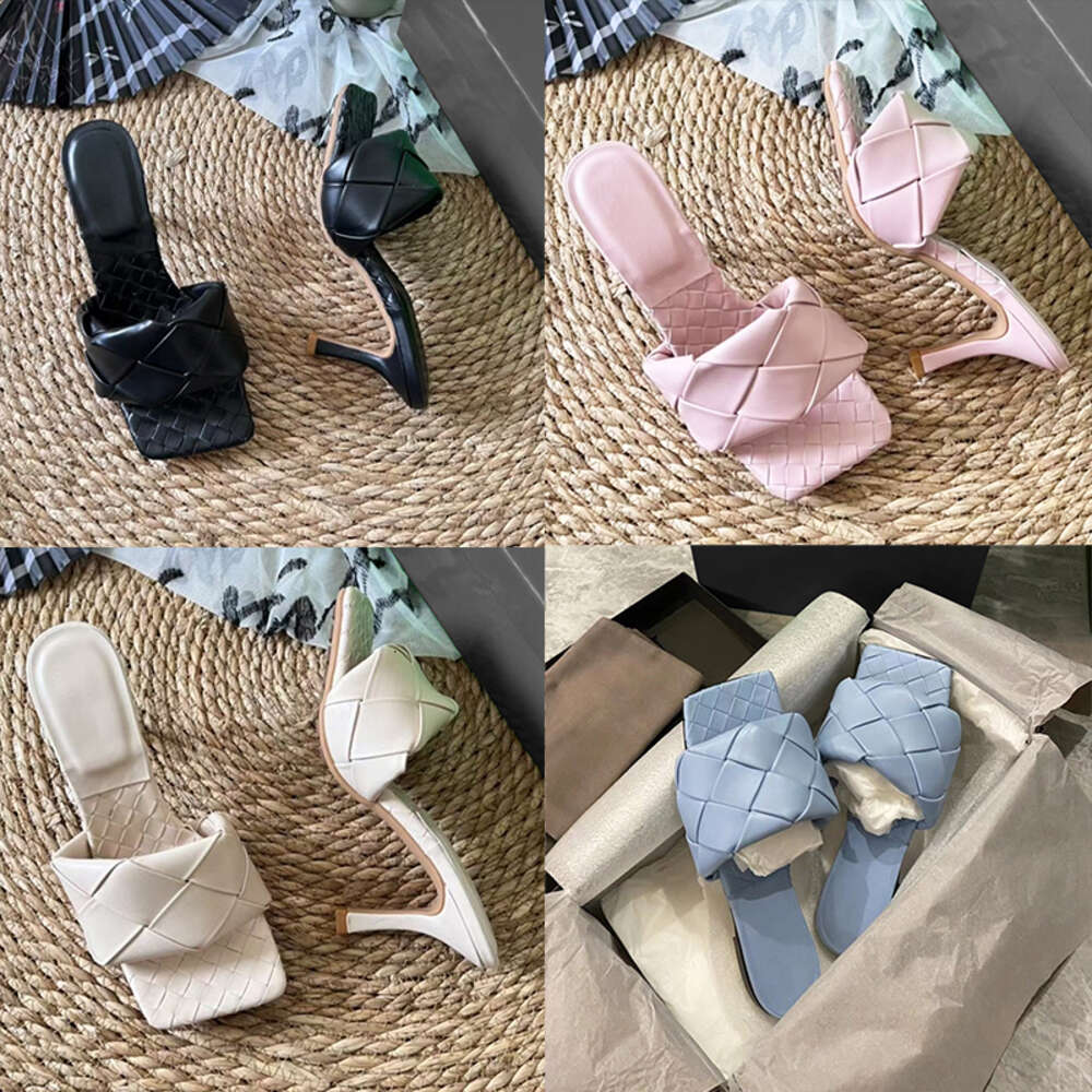 Women Flat Mules High Heels Sandals Designers Nappa Slides Ladies Mule Party Wedding Dress Shoes 598