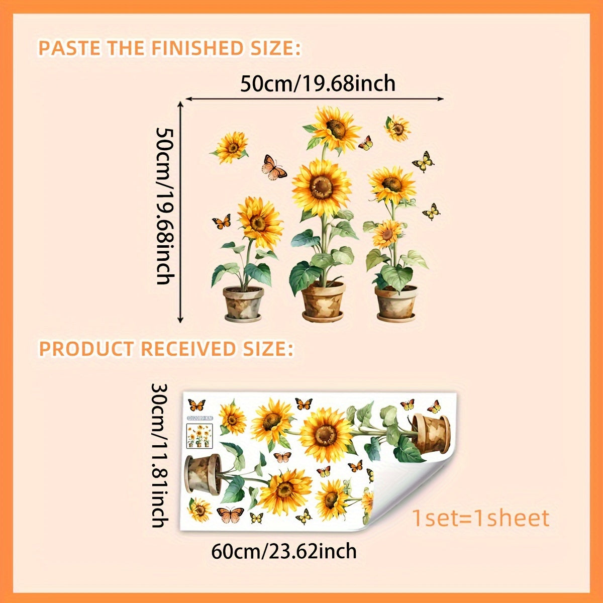 TEMU Sunflower Potted Plant Electrostatic Glass Window Cling, 12"x24", Dual-sided Decal For Bedroom & Balcony Decor, Reusable Pvc Sticker