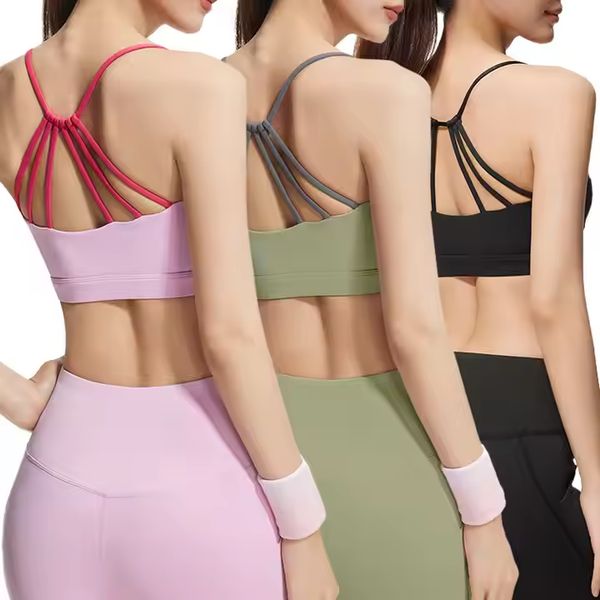 2024 new checkered pattern sports bra shock-absorbing and breathable fan-shaped slim fit shoulder back support yoga running fitness short st