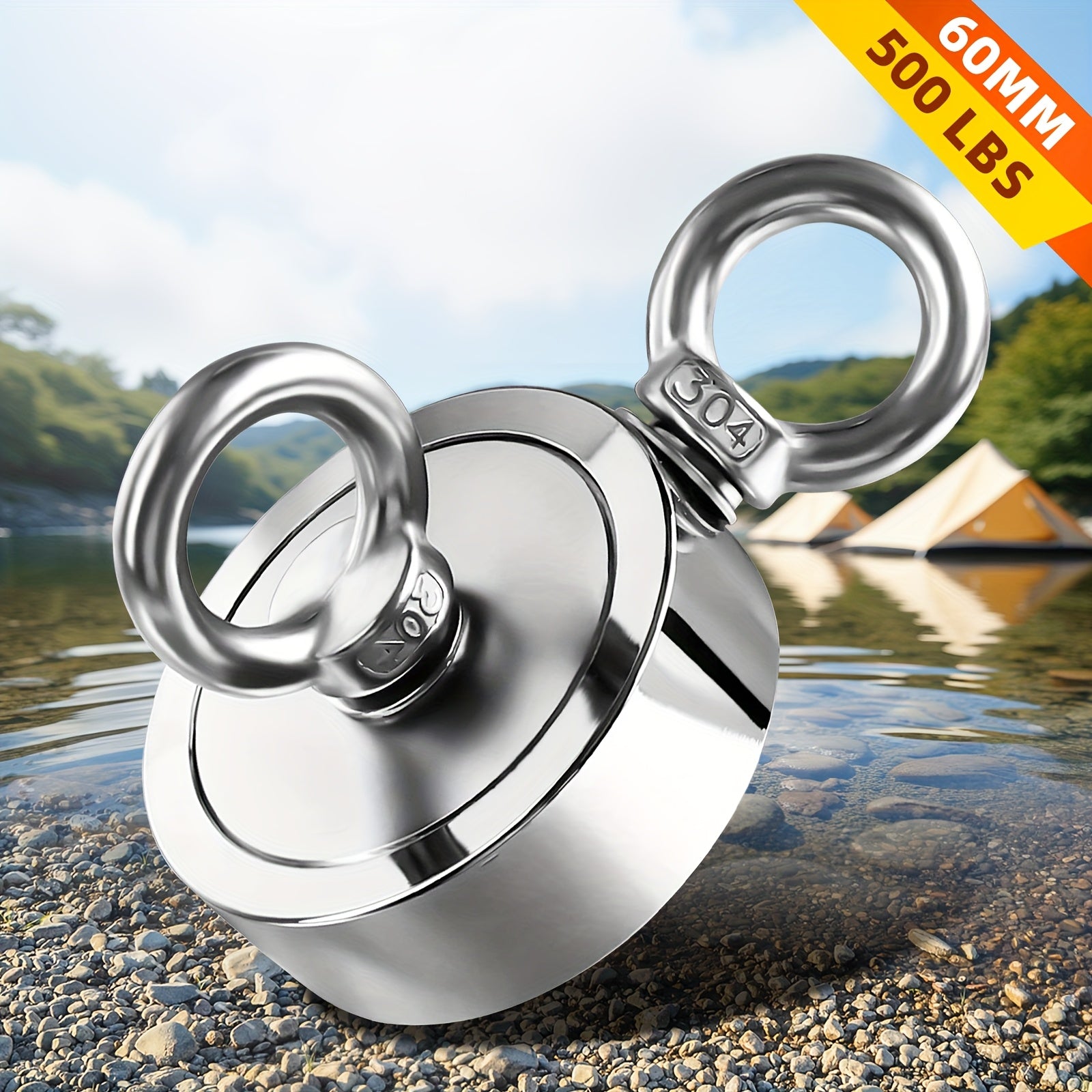 TEMU Sidiper 1000lbs Fishing Magnets, 1000 Lbs Pulling Force Heavy-duty Neodymium Magnets Double-sided Fishing Magnet Kit, Rope, Gloves & Locking