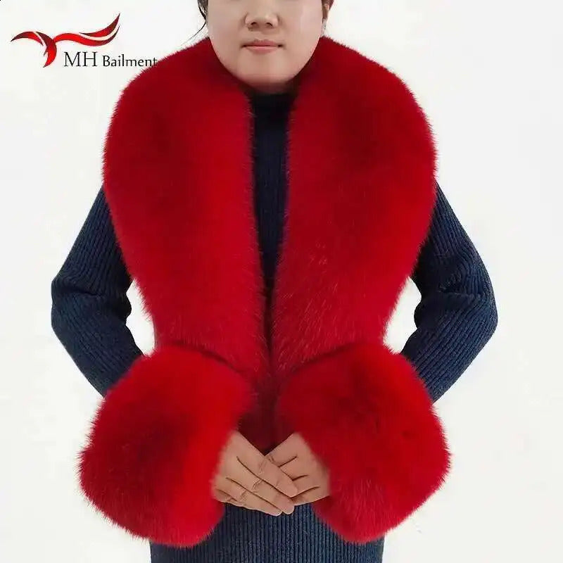 Winter Genuine Fox Fur Scarf Scarves Cuff Set Women Wraps Neck Warmer Furry Shawl Female Coat Fluffy Fur Collar Arm Cover 250808