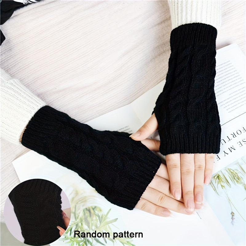 TEMU Monochrome Knitted Gloves Short Half Finger Warm Gloves Elastic Fingerless Touch Screen Fall Winter Gloves