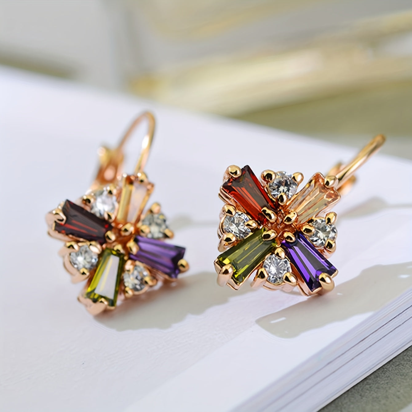 TEMU 1 Pair Of Beautifully Designed Women's Elegant 4 Color Floral Hoop Earrings For Casual Attire And Gift Occasions - An Accessory For All