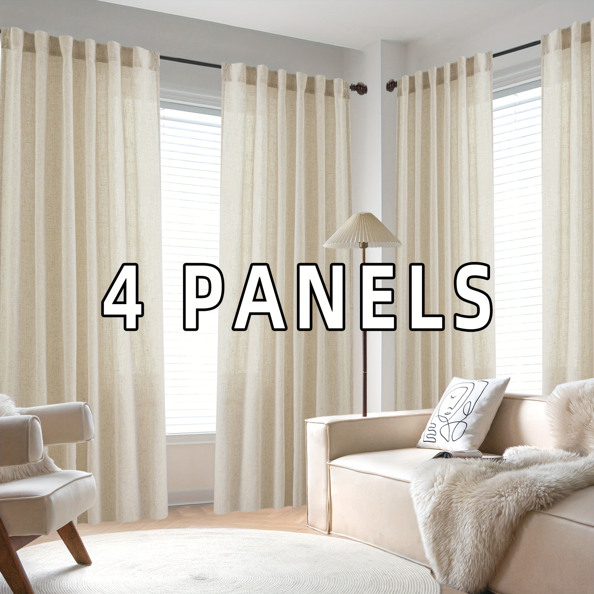 TEMU 4 Panels Natural Linen Curtains - Semi- Filtering Farmhouse Boho Rustic Window Drapes With Back Tab & Rod Pocket, Light -dark Brown Color