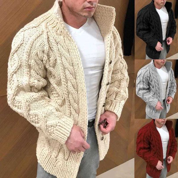 Winter Mens Sweaters Popular Style Cardigan Heavy Fitting Long Sleeve Standing Collar Twisted Jacquard Casual Mens WearX240911
