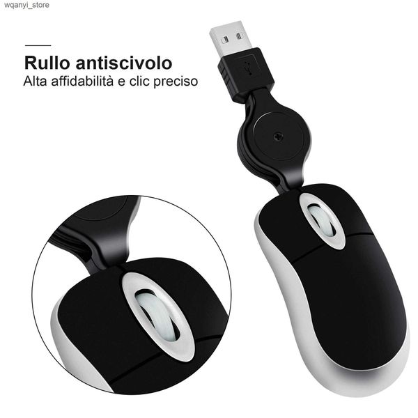Mice Lovely Mini Wired Mouse Retractable USB Cable Ergonomic Office Computer Pc Laptop Gaming Mice Wired Retractable Adjustable Mice L240910