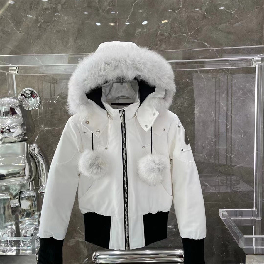 Womens Designer Down Jacket Foxes Fur Collar Hoodie Winter Coat Fashion Classic Short Warm Jackets Thickened Classic Casual Retro Zipper Jacket