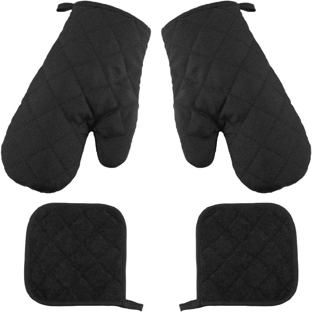 TEMU 4pcs Oven Mitts With Pot Holders， Heat Resistant Cotton Microwave Gloves， Kitchen Mitts For Baking Cooking Bbq, Father's Day Gift
