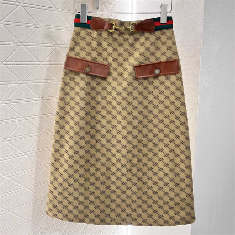 2025ss Designer Womens Full Brand Letter Print High-Waist Skirts With Red and Green Logo Lace Horseshoe Chain Link Design A-Line Skirt for Office We