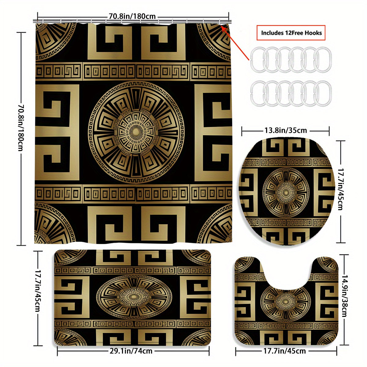 TEMU 4pcs Rose And Leopard Curtain Shower Curtain Decoration, Beautiful Housewarming Gift Decoration, Shower Curtain And Toilet Floor Mat Three-piece