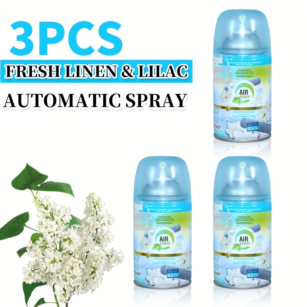 TEMU 3pcs 5oz Automatic Air Freshener Refills, Metal Scented Spray For Home & Bathroom, , Ginnamon, & Lilac, Lavender Chamomile, , - No Electricity