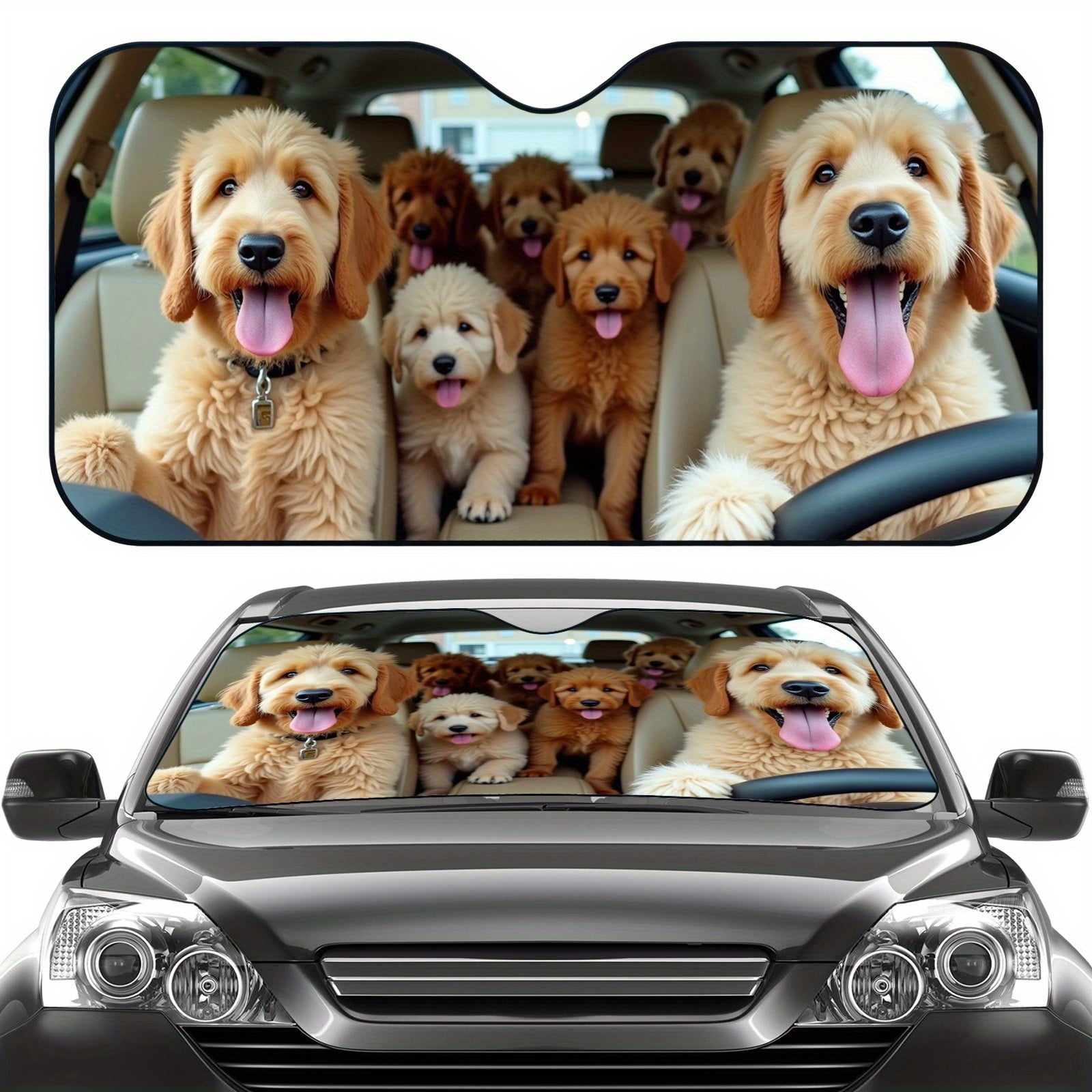 TEMU Sun Protection, 1pc Cute Dog Lover Automobile Sunshade, Universal Foldable Uv Shielding Sunshade, , Automotive-interior Accessories, Windshield