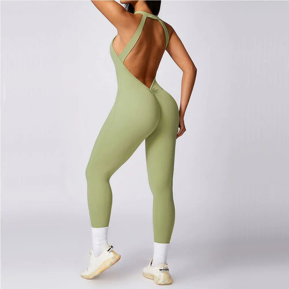 Romper Backless Workout Jumpsuit Fiess Bodysuit Siamese Sportswear Women Tracksuit Gym Clothes One-piece Playsuit Yoga Set 240625