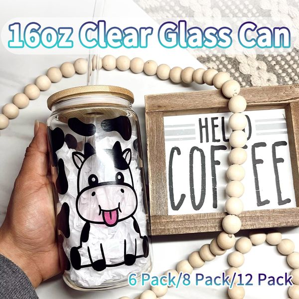 6pcs 8pcs 12pcs USA Warehouse 16oz High Borosilicate Transparent Glass Cup for White Sublimation Transfer for Festivals Gatherings Beer Cups