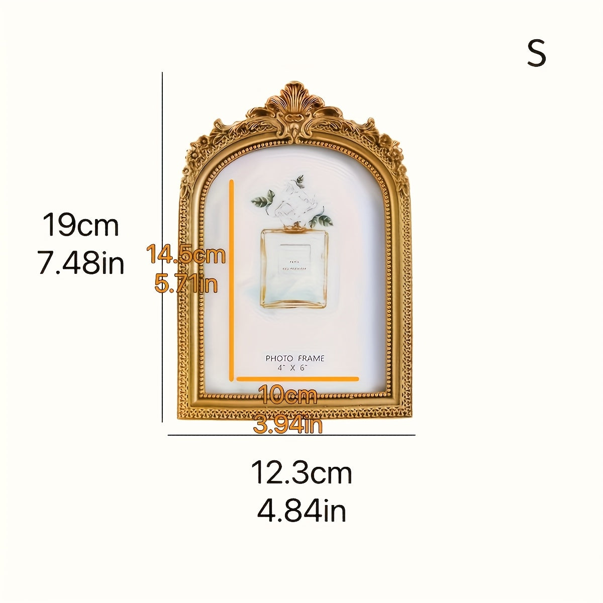 TEMU 1pc Exquisite Vintage Golden Resin Picture Frame - Intricate Baroque Style, Tabletop & Wall Hanging Display, Elegant Wedding & Anniversary Photo