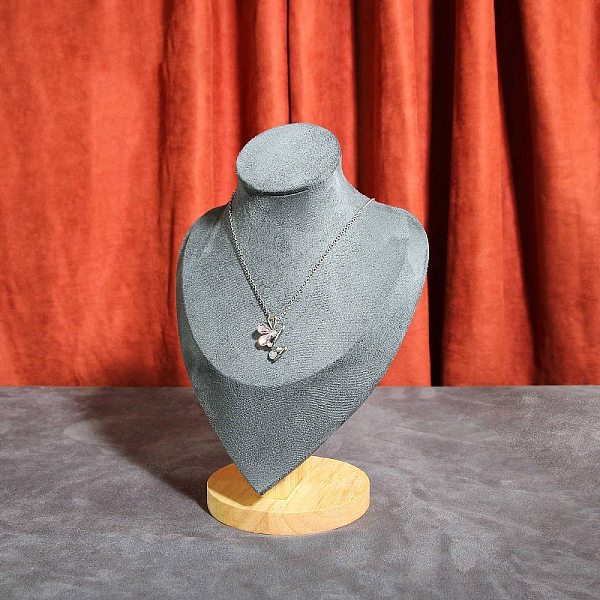 Expositores de collares con busto de terciopelo con base de madera