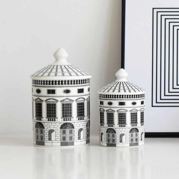 Other Desk Accessories Black and White Building Storage Jars Candy Box Delicate Desktop Jewelry Cosmetic Jar Cotton Swab Bottle Home Decorat