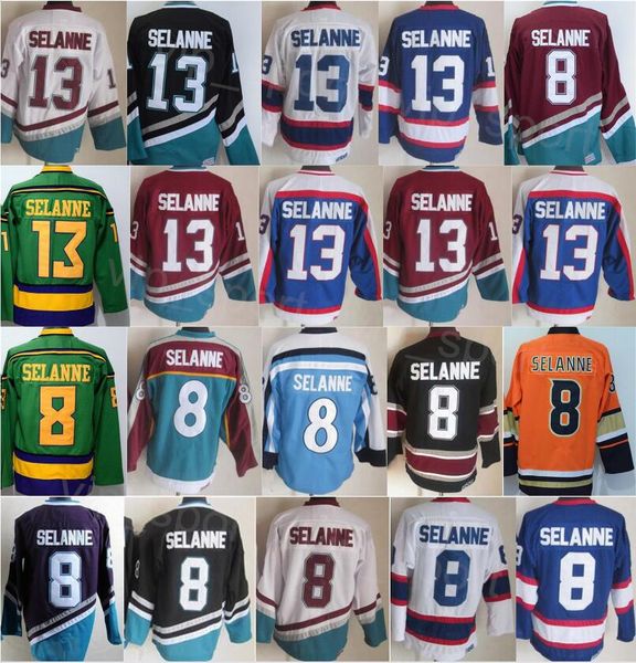 CCM Hockey Retro Jersey 8 Teemu Selanne Retire Vintage Classic Embroidery And Sewing Team Color Mighty Purple White Black Blue Red Green Ora