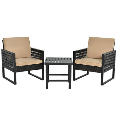 Rattan Coffee Cushioned 3-Piece Patio Set