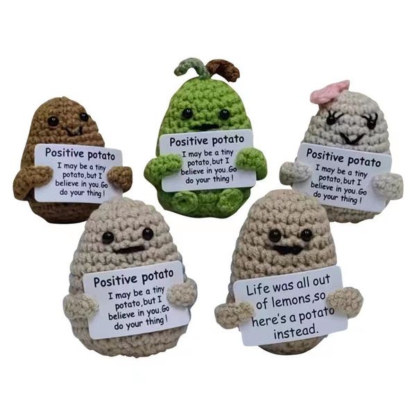 Funny Knitted Crochet Dolls Wool Potatoes with Positive Cards Cute Cheering-Up Gifts and Unique Ideal Party Favor Accessories Fun & Inspirat