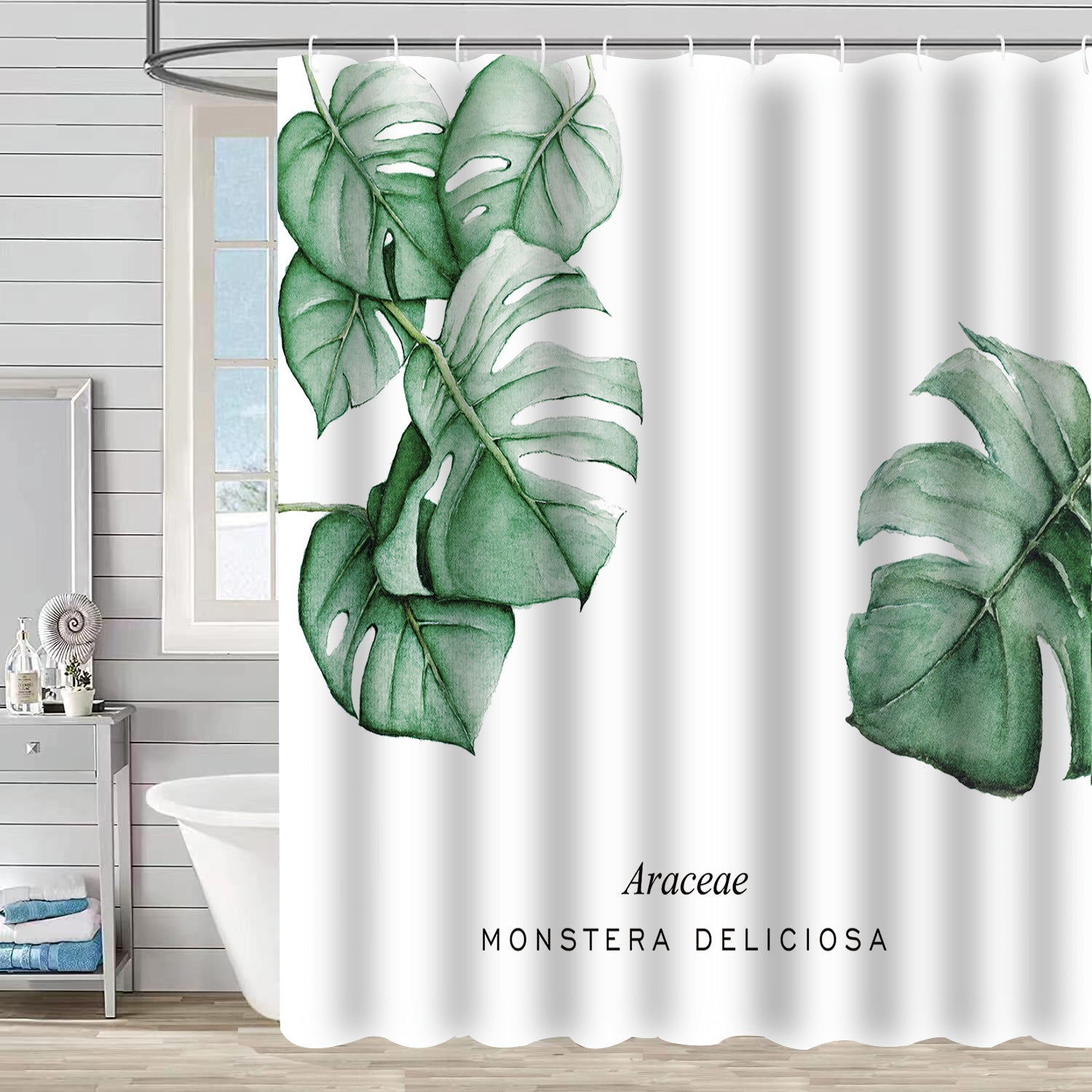 YL-37312 Waterproof Shower Curtain 3D Printed Tropical Jungle Plant Leaves and Flowers Season Polyester Shower Curtain with Hook