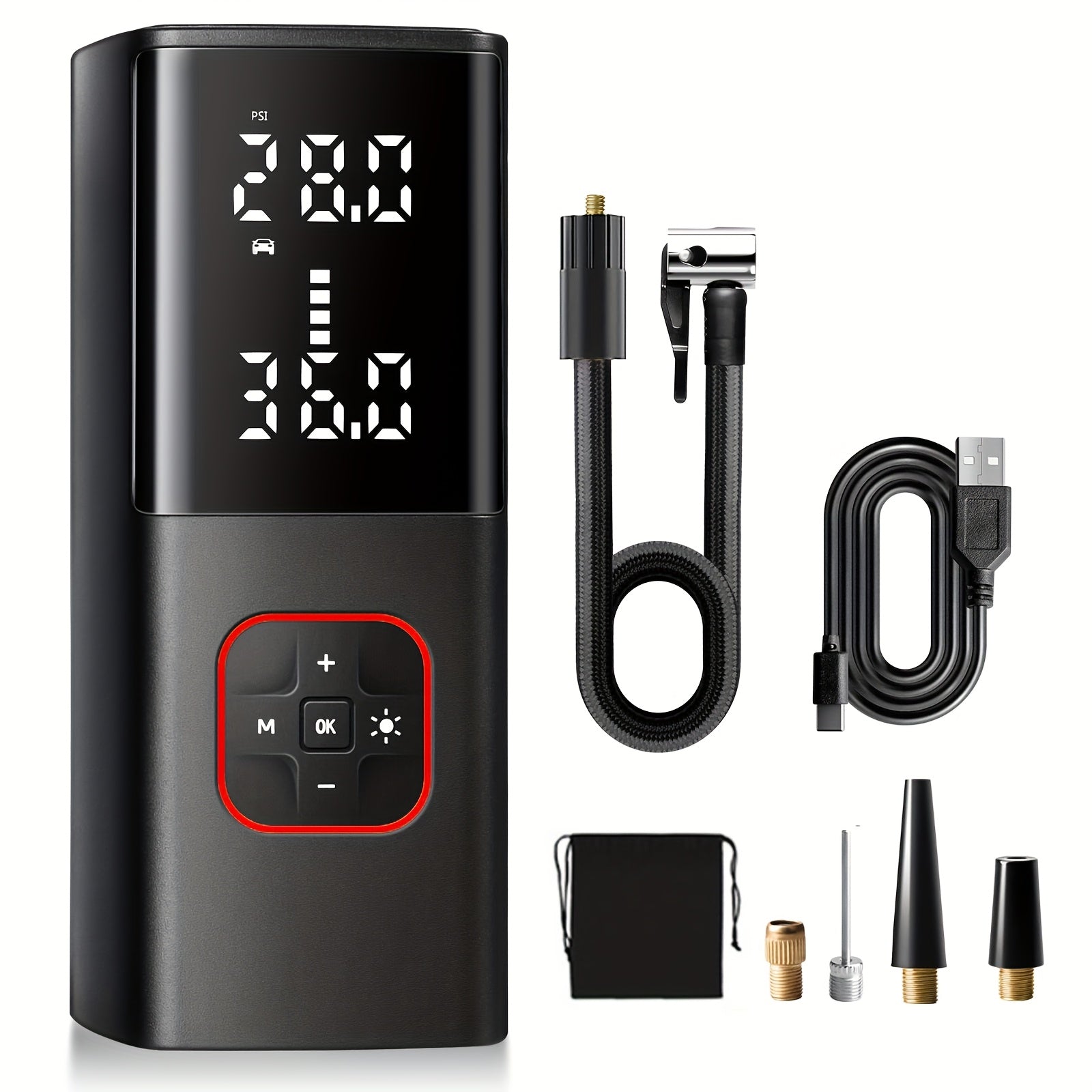 TEMU Tire Inflator Portable Air Compressor 20000mah & 4x Faster Cordless Tire Pump For Car, Bicycle, Motorcycle, Ball, With Tire Pressure Gauge,