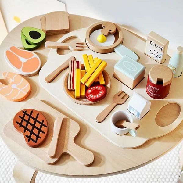 Kitchens Play Food Miniature Meals Kitchen Utensils Project Learning Simulation Wooden Toys Pretend to Childrens Role Playing Games Gifts d2