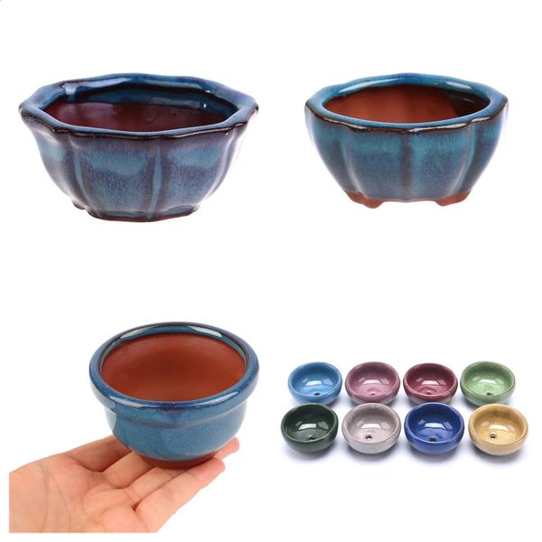 1pcs Chinese Style Bonsai Flowerpot Ventilate Purple Sands Ceramic Craft Plant Pot Planter For Home Office Desk 250206