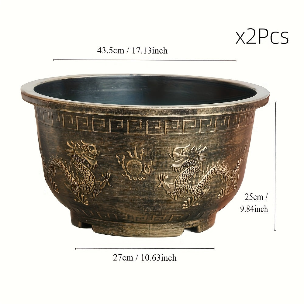TEMU 2pcs-17 Inch-4pcs-15 Inch(with Holes) Dragon-themed Resin Flower Pots - Fish-friendly, Ideal For Lotus & Growth,planters Plants Growing Pots,
