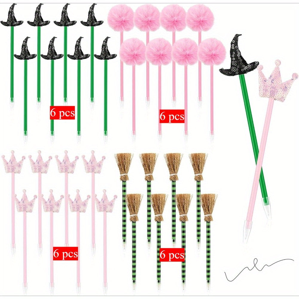 TEMU 24pcs And Princess Party Favors For Halloween Including Princess Crowns Pens, Pink Fluffy Ballpoints, Hat Ballpoints And Broom Pencils For Party