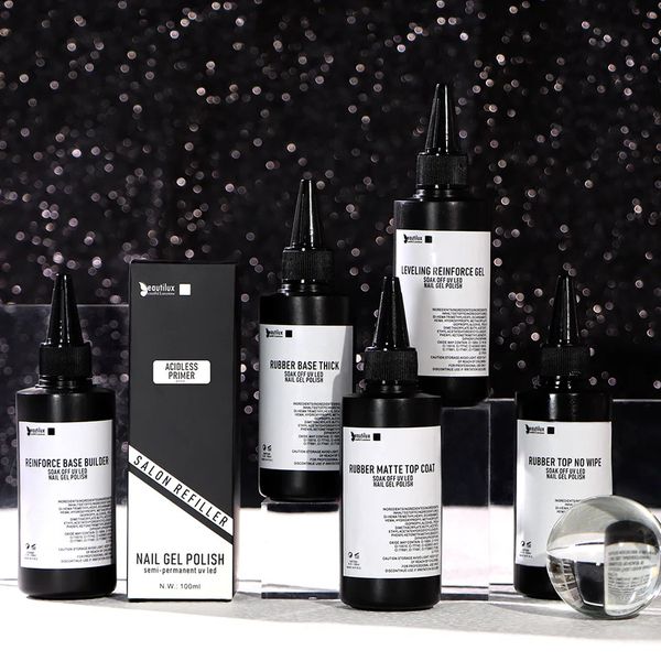 Beautilux Base Top Coat 100ml Salon Supplement Nail gel Polishing Strengthening gel Matte Finish gel 241008