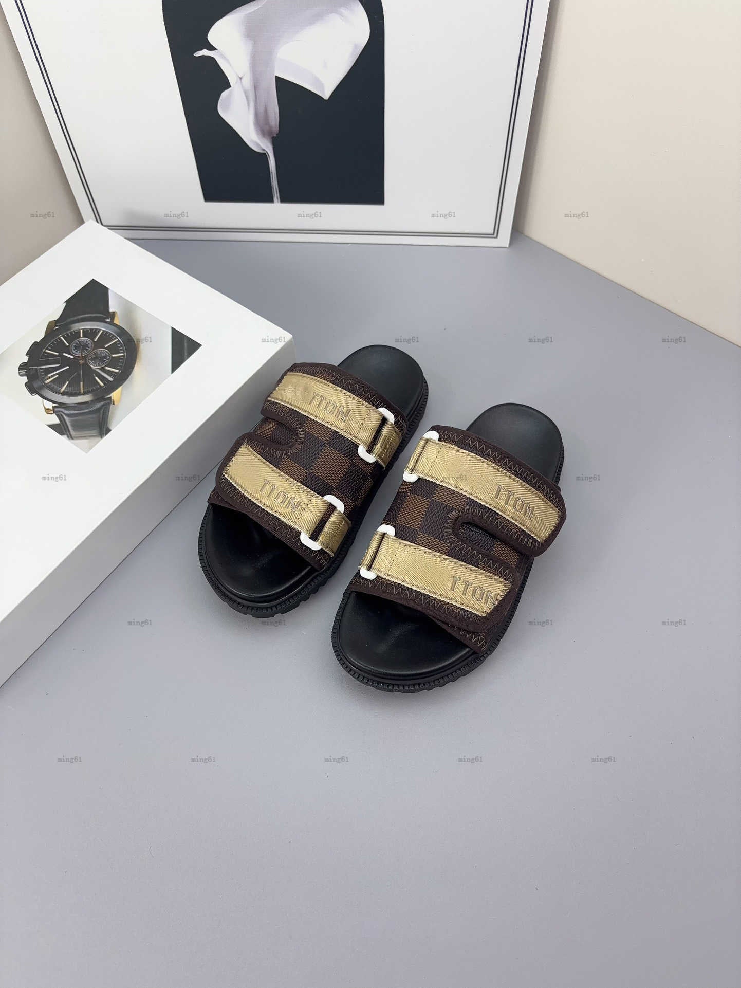 Brand designer kids slippers Check printing baby shoes sizes 26-35 Including shoe box summer Flower logo printing boys girls Sandals